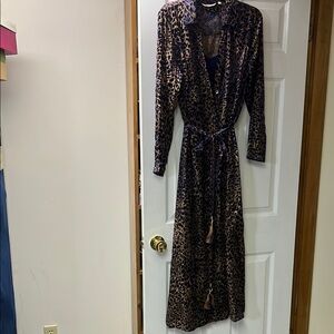 Soft Surroundings Brown and Navy blue Long Sleeve Leopard Print Maxi Dress.New.